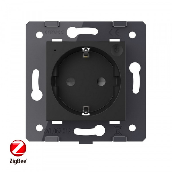 Розетка электрическая ZigBee (Wi-Fi) с заземлением защитными шторками 16A Livolo, цвет черный (механизм)
